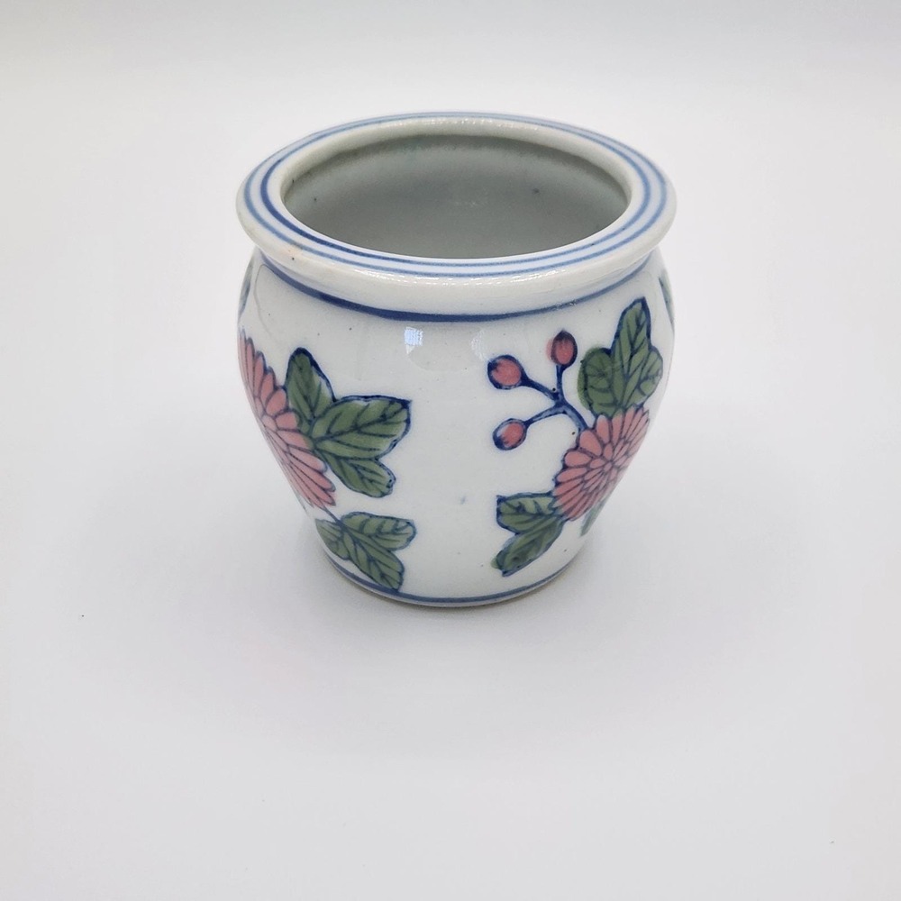 Vintage Very Small Chinese-style Porcelain Cabbage Rose Planter Vase Dish - Picture 3 of 6